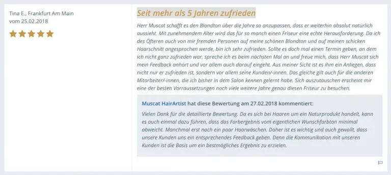 Seit-mehr-als-5-Jahren-zufrieden Friseur Muscat HairArtist