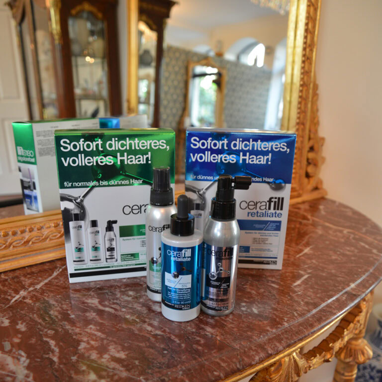 Sofort dichteres, volleres Haar: Cerafill kräftigt feines Haar, reduziert Haarausfall und sorgt bei regelmäßiger Anwendung für sichtbar mehr Fülle – direkt im Salon erlebbar.